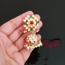 Load image into Gallery viewer, Kundan Jhumkas With Gold Finish