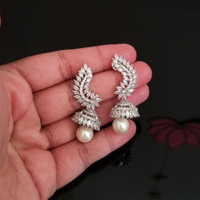 Load image into Gallery viewer, Reserved For Sadhana Reddy Cz Jhumkis With Rhodium Plating