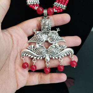 Indo Western Peacock Pendant Set With Oxidised Plating