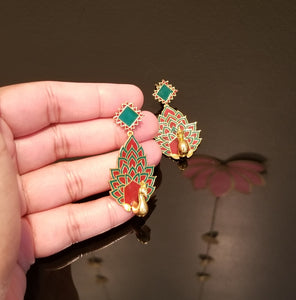 Reserved For Sadhana Meenakari Peacock Earrings With Gold Finish