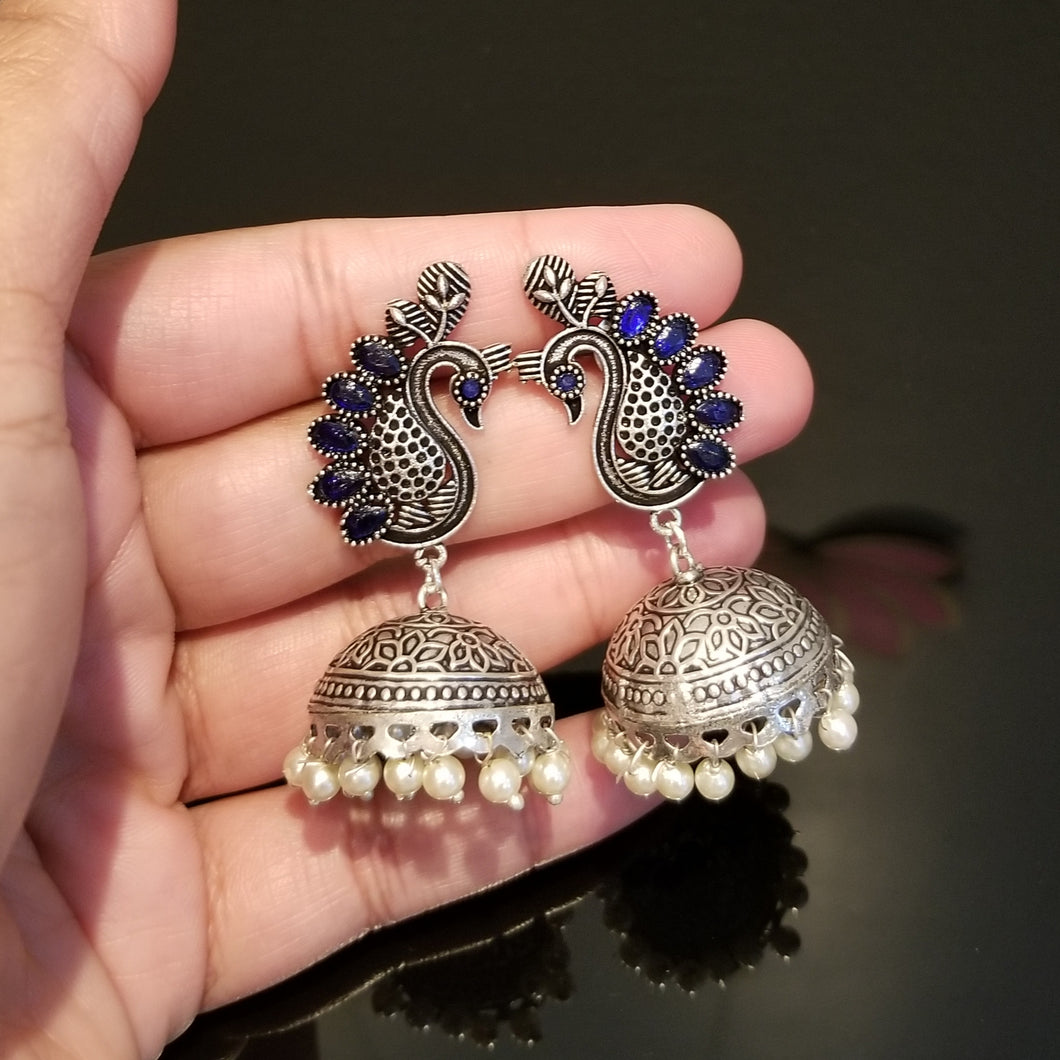 Reserved For Sowjanya Indo Western Delicate Peacock Earring With Oxidised Plating 396