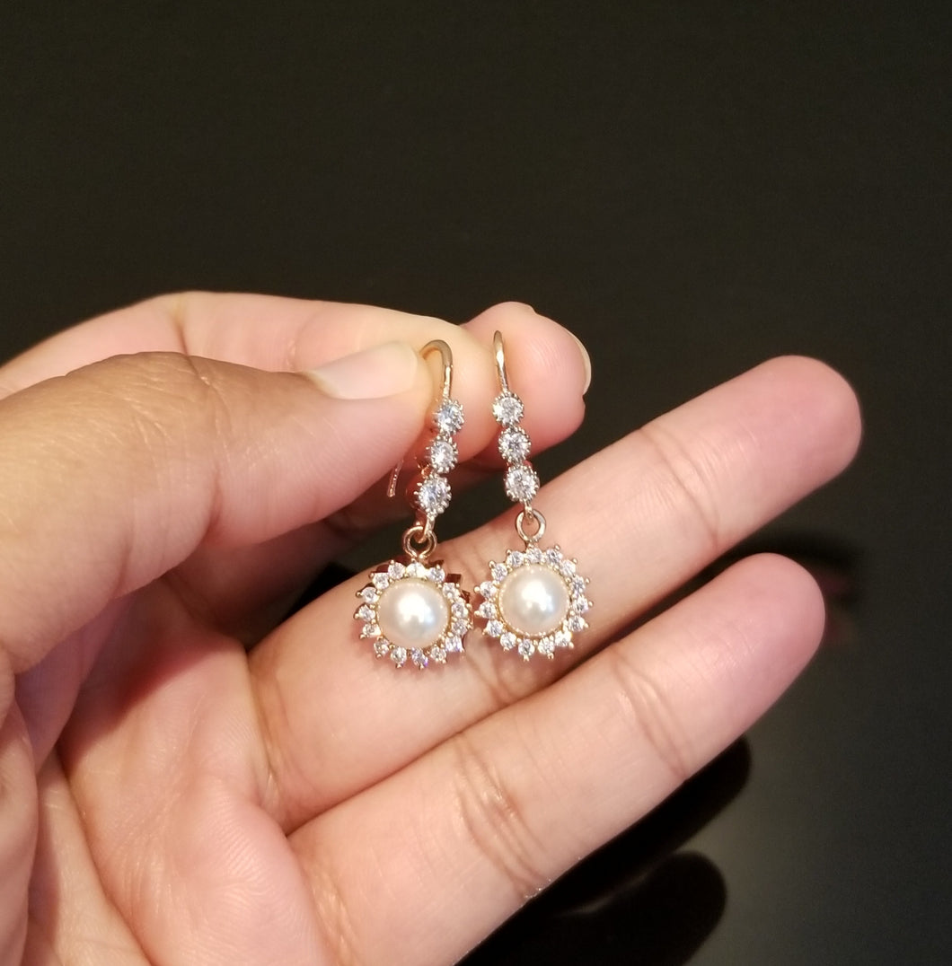 Reserved For Kalyani V Small Rose Gold Finish Pearl hook Earrings
