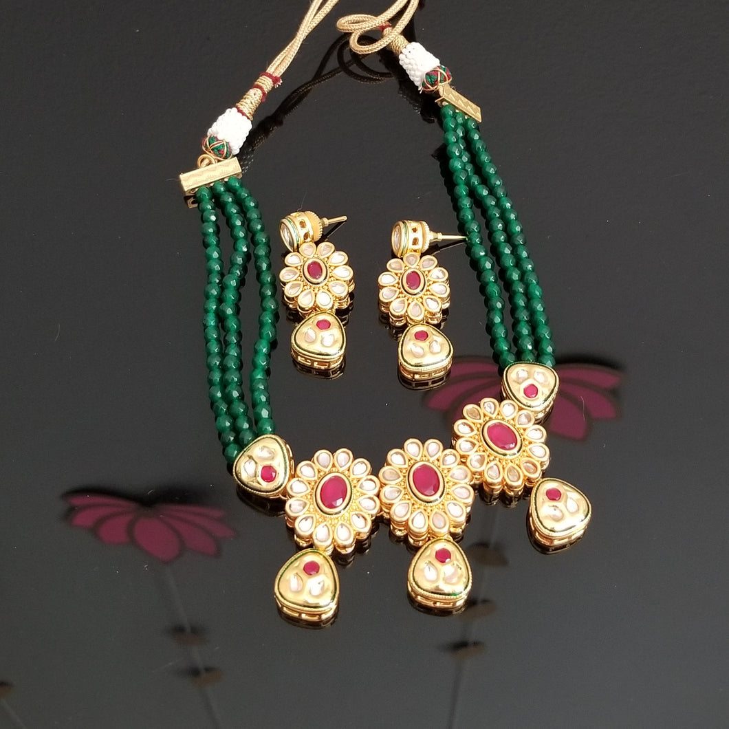 Kundan Necklace Set With Beads