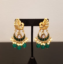 Load image into Gallery viewer, Kundan Jadau Silver  Look Alike Peacock Chandbali Earrings