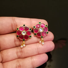 Load image into Gallery viewer, Reserved For Sanjana A Kundan Jadau Silver Alike Flower Earrings