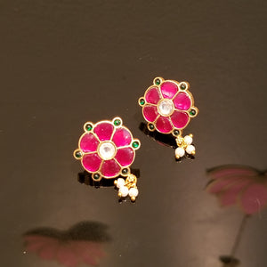 Reserved For Sanjana A Kundan Jadau Silver Alike Flower Earrings