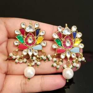 Reserved For Kanchana Multi Color Kundan Lotus Earrings