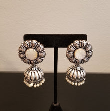 Load image into Gallery viewer, Reserved For Sneha M Fusion Style Stone Carved Oxidised Jhumkas