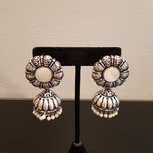 Reserved For Sneha M Fusion Style Stone Carved Oxidised Jhumkas