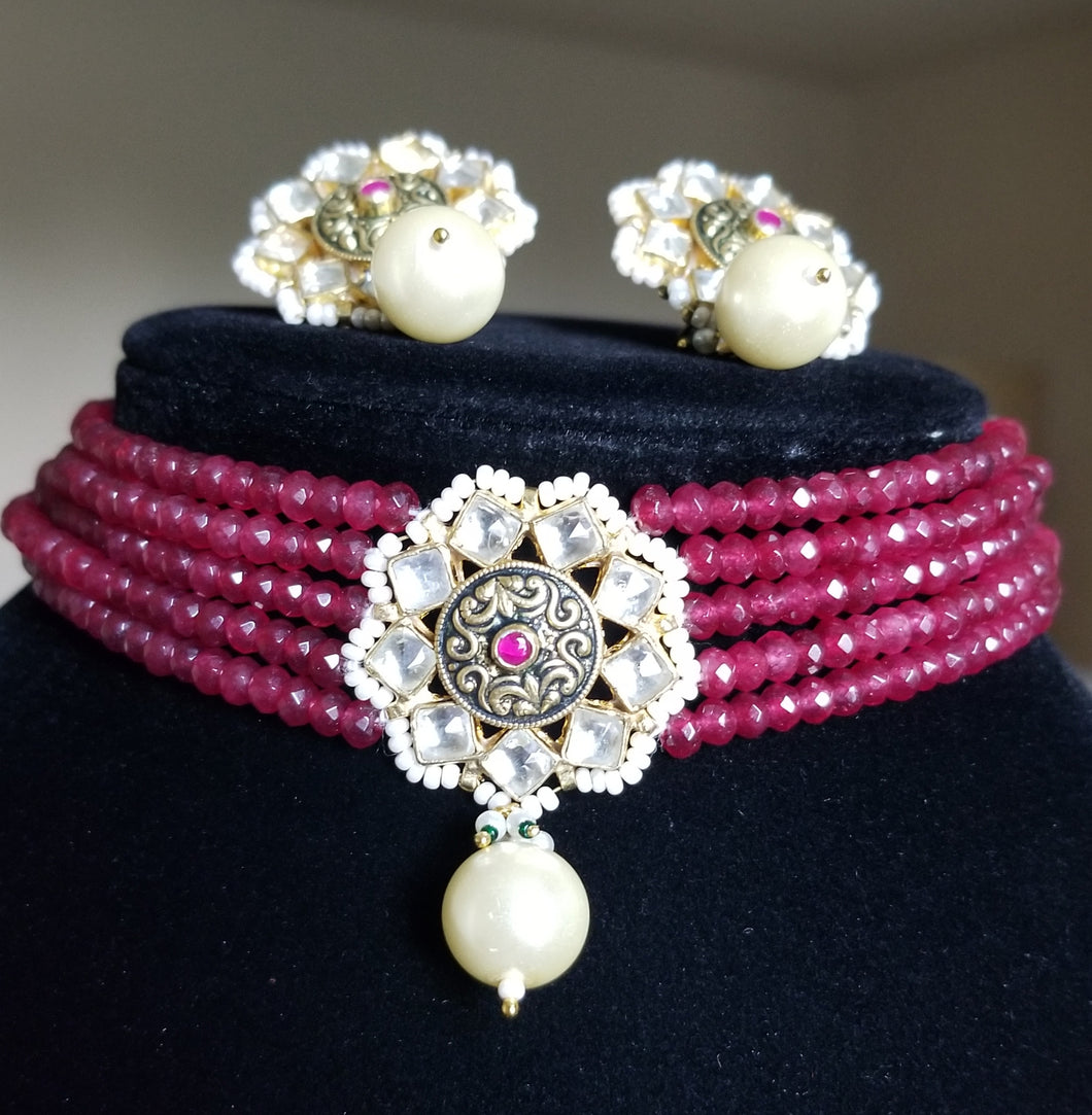 Pachi Kundan Beads Choker Set With Gold Plating