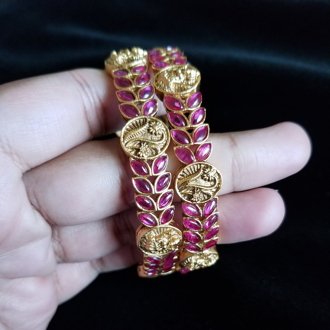 Antique Temple Bangles With Matte Gold Plating