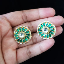 Load image into Gallery viewer, Pachi Kundan Studs With Hard Gold Plating