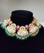 Load image into Gallery viewer, Pearl Cluster Kundan Jadau Lakshmi Necklace With Gold Palting