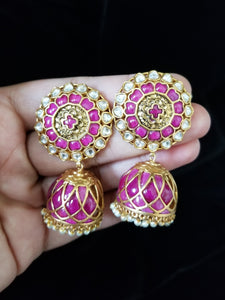 Reserved For Silpa Teegala Kundan Jhumkis With Matte Gold Plating