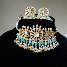 Load image into Gallery viewer, Pachi Kundan Pastel Choker Set With Gold Plating