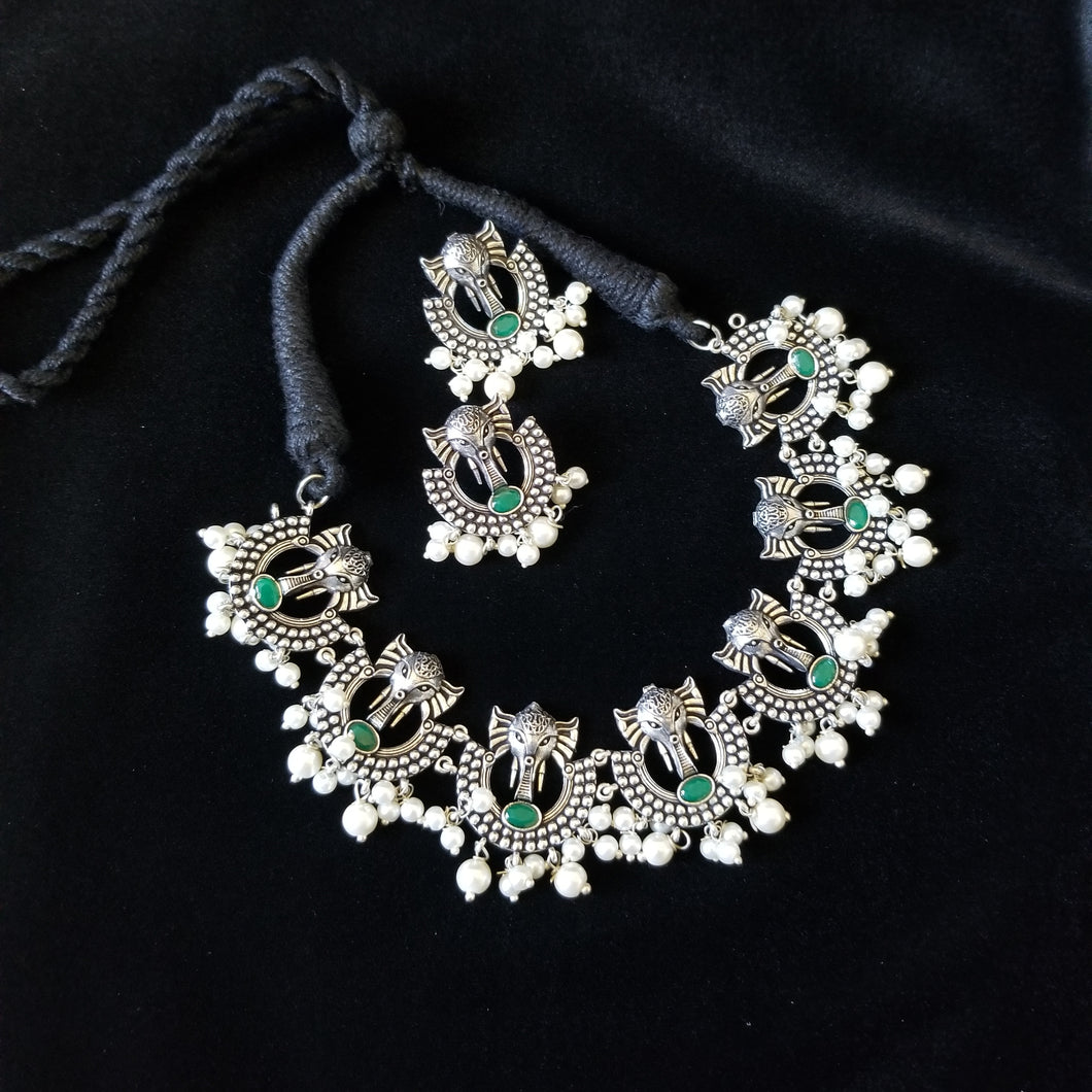 Indo Western Trendy Necklace With Oxidised Plating