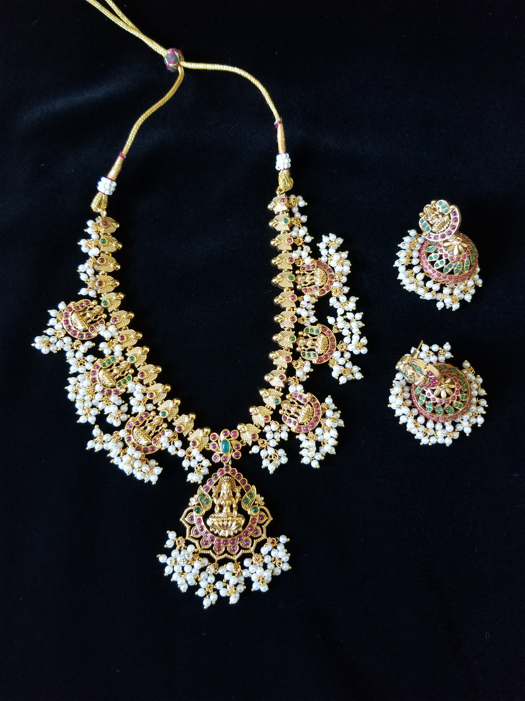 Antique South Indian Necklace With Matte Gold Plating