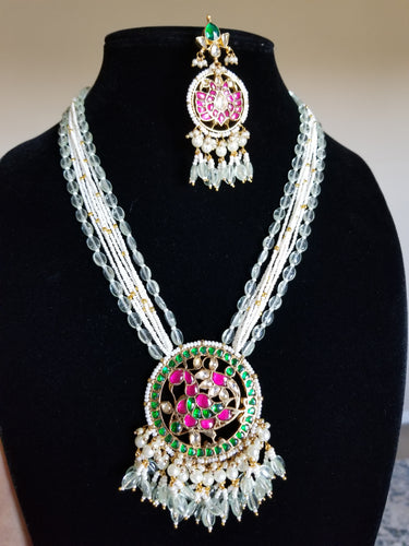 Pachi Kundan Mid Length Maala Set With Beads