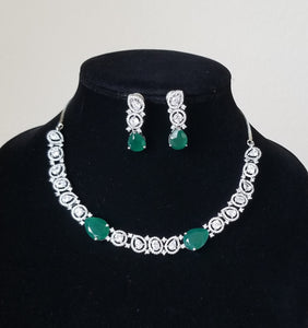 Teju Dara and Shyla Cz Classic Necklace With Rhodium Plating CB77 Green