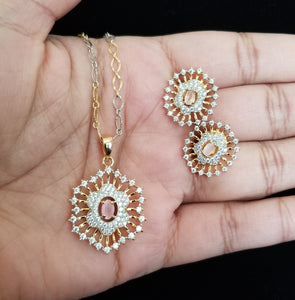 Teju Dara Cz Classic Pendant Set With 2 Tone Plating HL 44 Pink