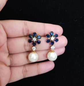 CZ Short Earring With Gold Plating HL29 Blue