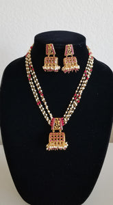 Antique Mala Pendant Set With Gold Plating Ruby SR47
