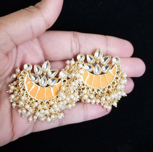 Indo Western Chand Earring With Gold Plating Peach SR17