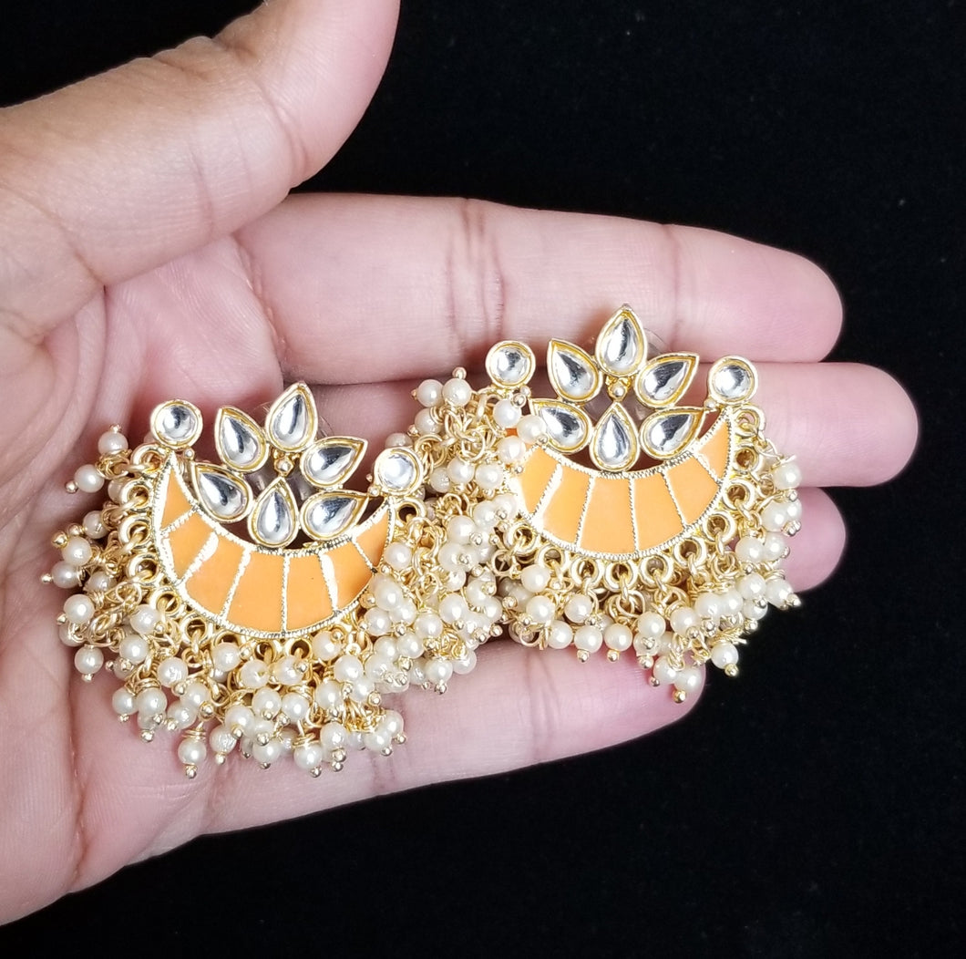 Indo Western Chand Earring With Gold Plating Peach SR17