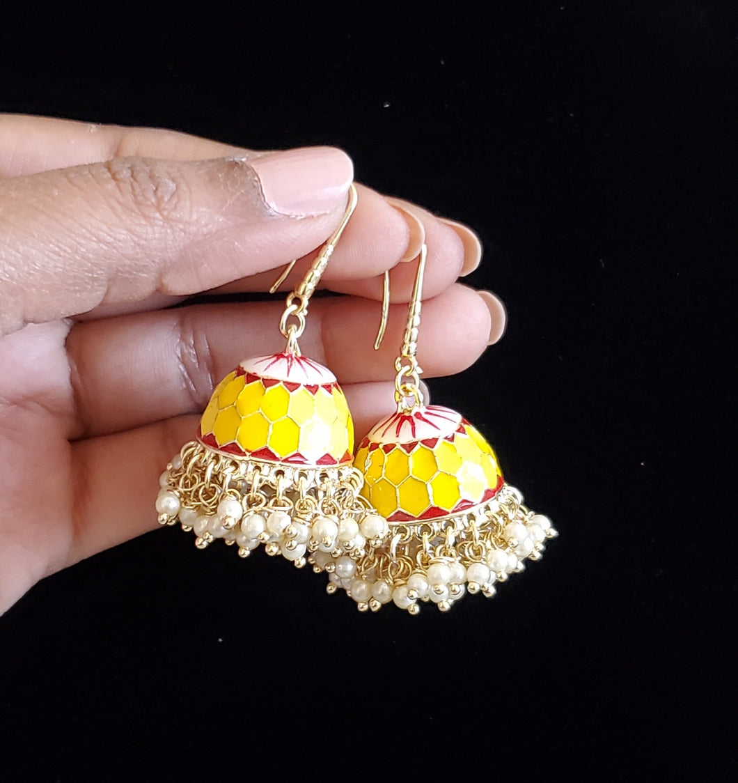Indo Western Meenakari Earring With Gold Plating HL4 Yellow