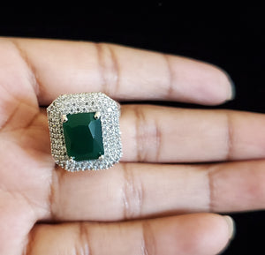 Cz Classic Ring With Rhodium Plating HL17 Green