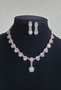 Cz Classic Necklace With Rhodium Plating GR17 Pink