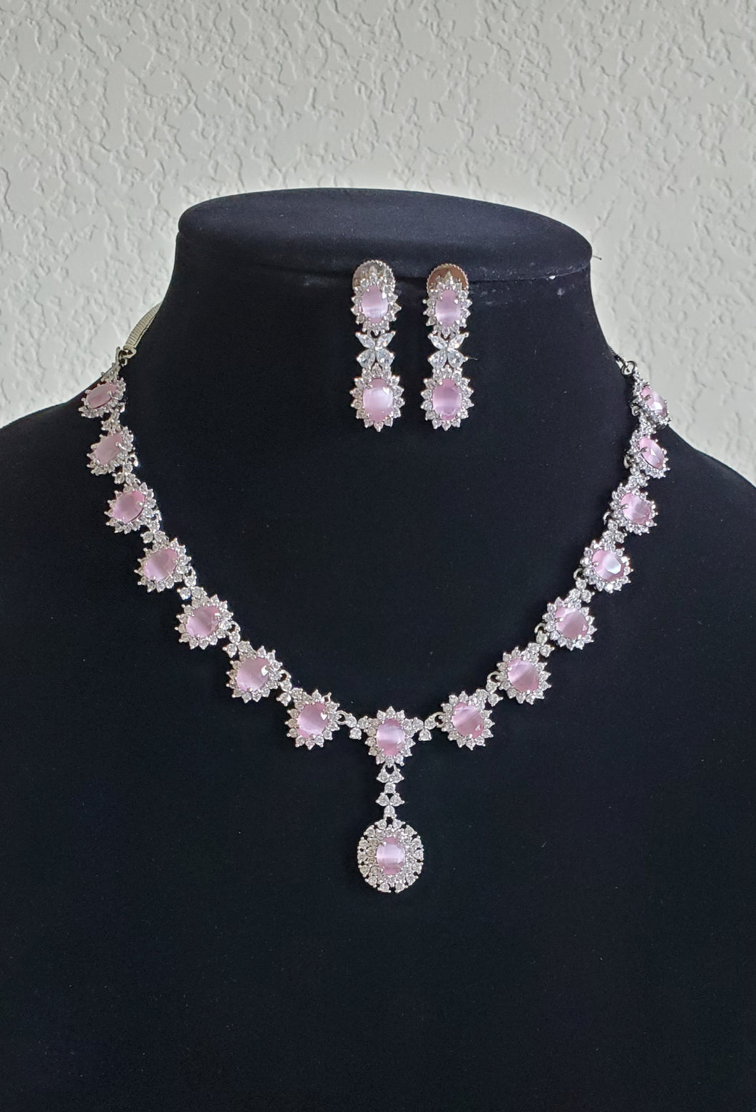 Cz Classic Necklace With Rhodium Plating GR17 Pink
