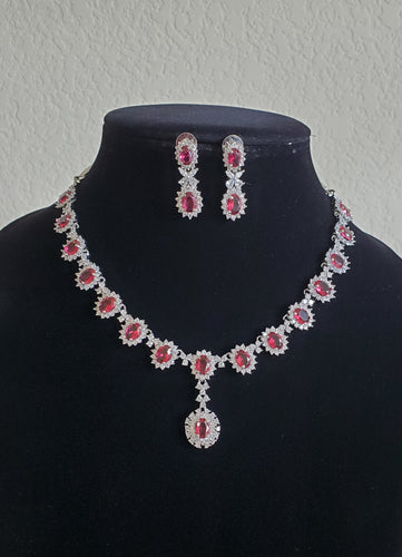 Cz Classic Necklace With Rhodium Plating GR17 Ruby