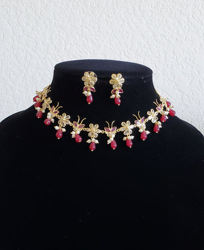 Polki Necklace Set With Gold Finish T17