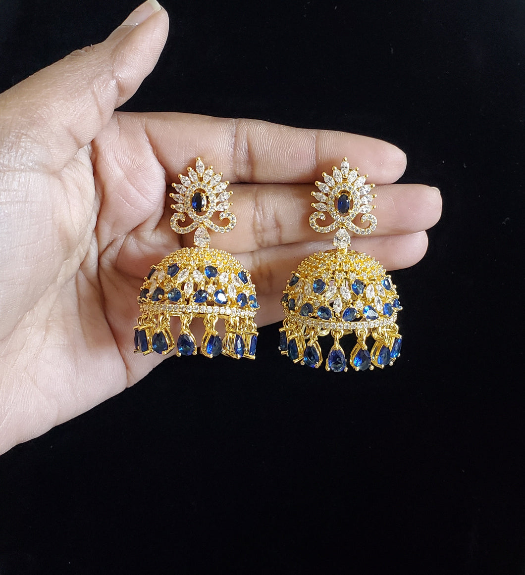 Cz Jhumkis With Gold Plating NV18 Blue