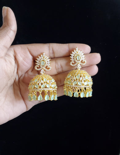 Cz Jhumkis With Gold Plating NV18 Mint