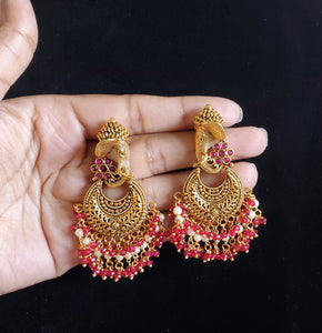 Antique Temple Earring With Gold Plating Ruby H25