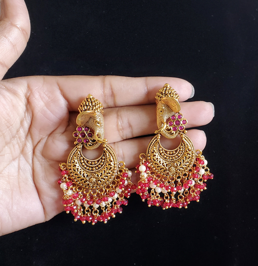 Antique Temple Earring With Gold Plating Ruby H25