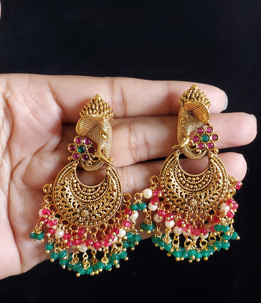 Sowmya Ch, Kavitha B and Bhunesh K Antique Temple Earring With Gold Plating Multi H30