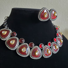 Load image into Gallery viewer, Fusion Style Pachi Kundan AD Choker With Oxidised Polish Ruby Red