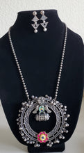 Load image into Gallery viewer, Fusion Style Pachi Kundan Over Sized Pendant Set With Oxidised Polish Ruby M79