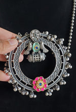 Load image into Gallery viewer, Fusion Style Pachi Kundan Over Sized Pendant Set With Oxidised Polish Ruby M79