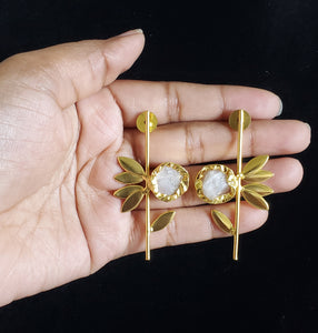 Indo Western Flower Earrings with Natutal Stones White M4