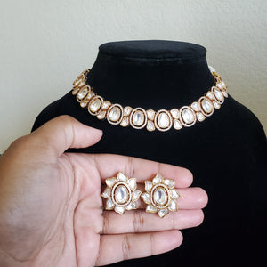 Uncut Kundan Necklace Set With Rose Gold Plating