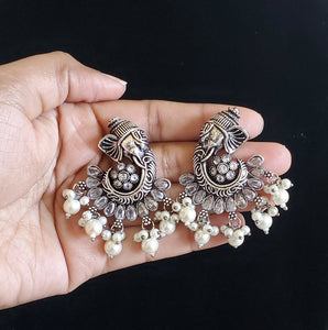 Temple Earring With Oxidised Plating