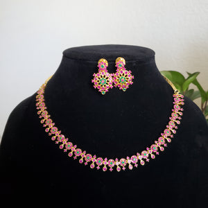 Cz South Indian Necklace With Gold Plating