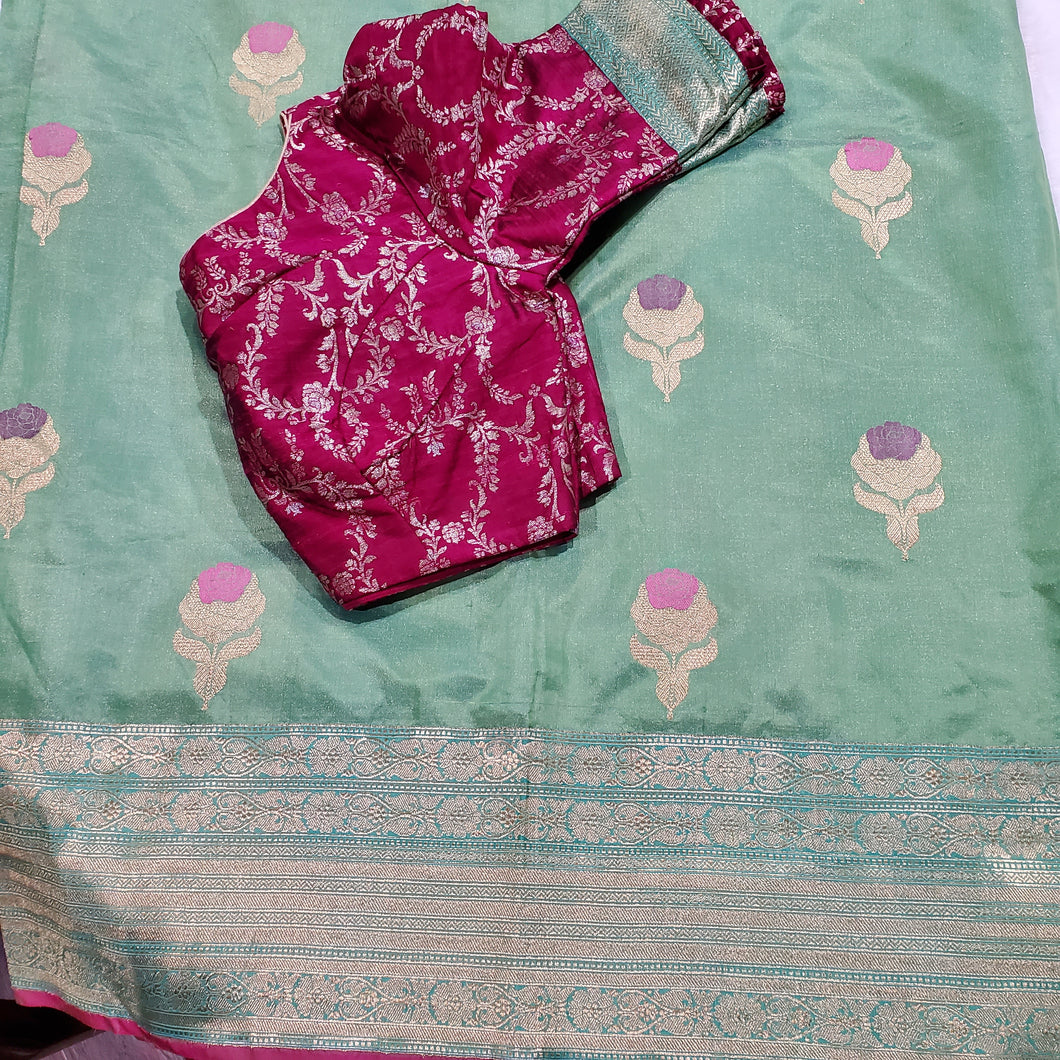 Handloom Benares Katan Tissue Silk Saree With Pure Silk Brocade Blouse