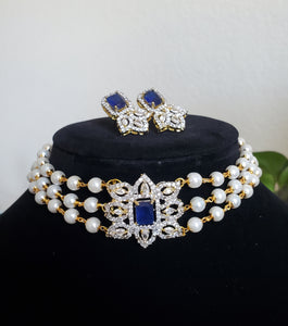 CZ Pendant Pearl Choker Set