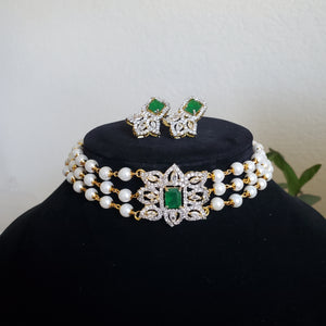 CZ Pendant Pearl Choker Set