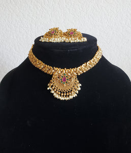 Antique South Indian Necklace With Matte Gold Plating